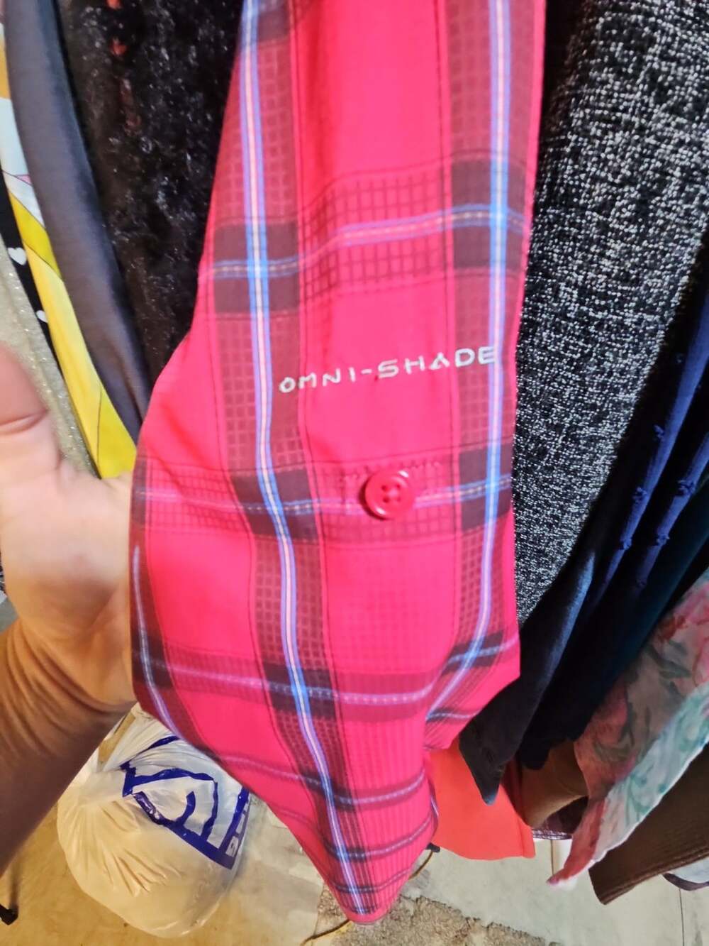 Columbia Red Plaid Long Sleeve Button Down Shirt. Omni-shade. - Picture 7 of 9
